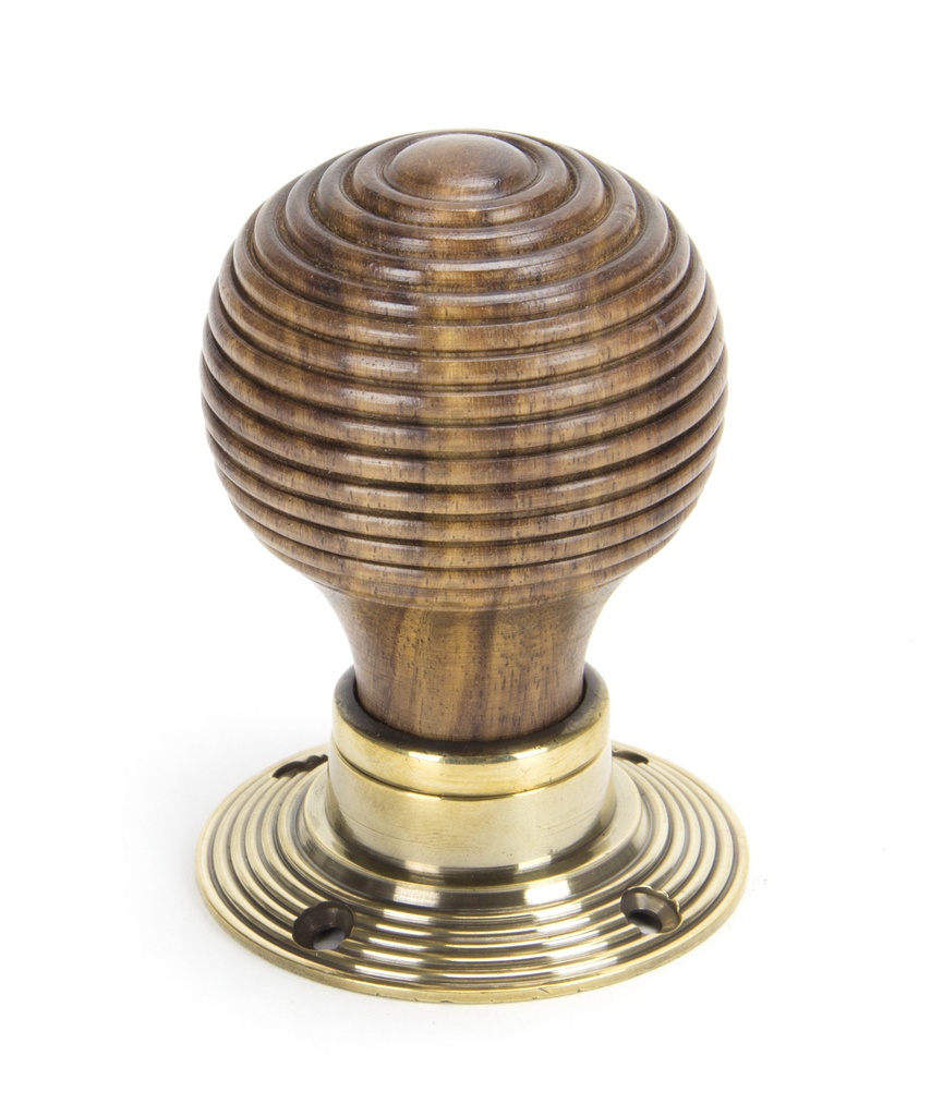 Rosewood &amp; Aged Brass Beehive Mortice/Rim Knob Set in-situ