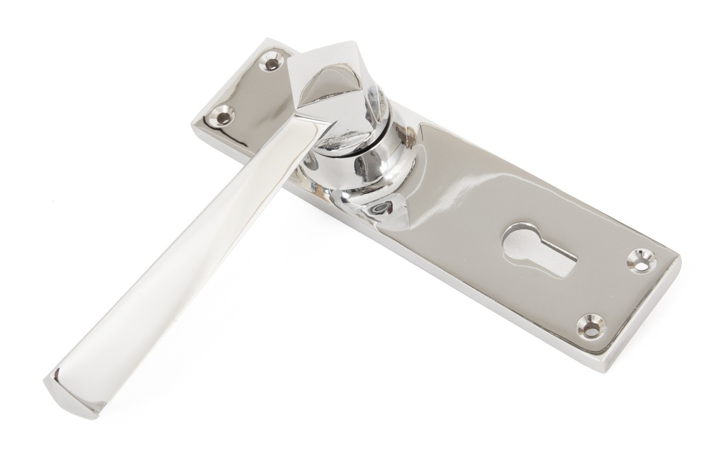 Polished Chrome Straight Lever Lock Set in-situ