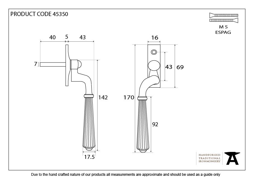 Aged Brass Hinton Espag - LH - 45350 - Technical Drawing