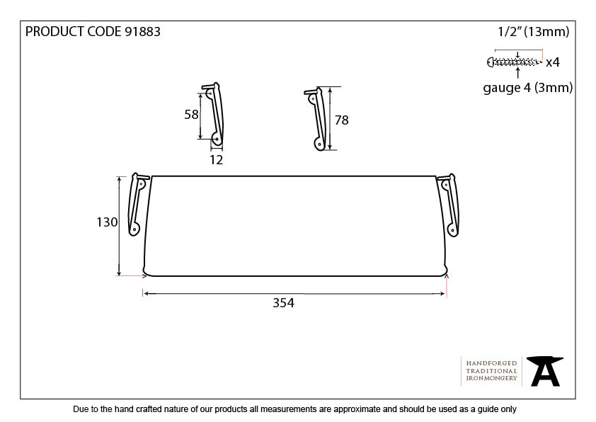 Aged Brass Large Letter Plate Cover - 91883 - Technical Drawing