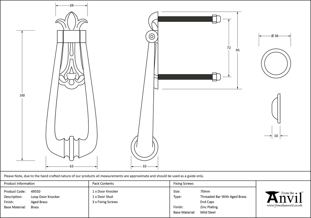 Aged Brass Loop Door Knocker - 49550 - Technical Drawing