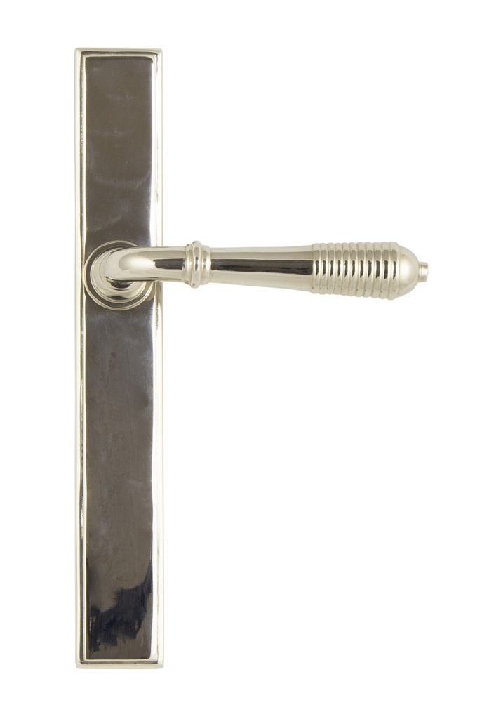 Polished Nickel Reeded Slimline Lever Latch Set in-situ