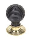 Ebony &amp; Aged Brass Beehive Mortice/Rim Knob Set in-situ