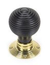 Ebony &amp; Polished Brass Beehive Mortice/Rim Knob Set in-situ