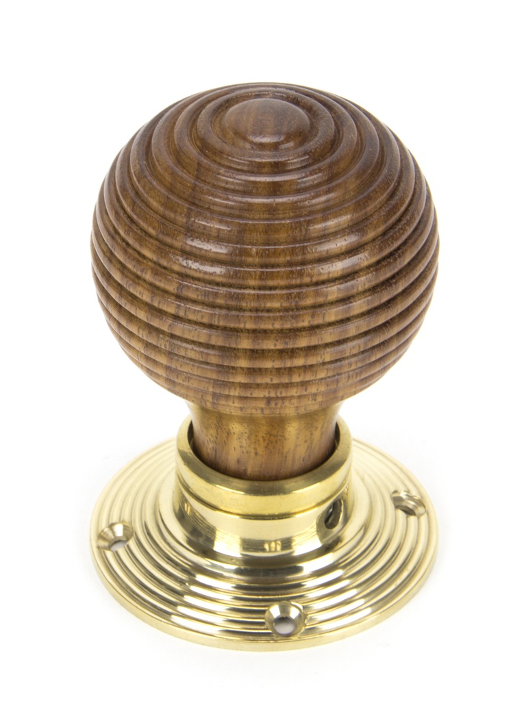 Rosewood &amp; Polished Brass Beehive Mortice/Rim Knob Set in-situ