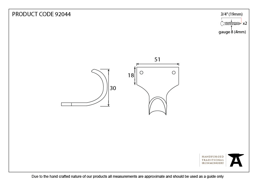 Aged Brass Sash Lift - 92044 - Technical Drawing