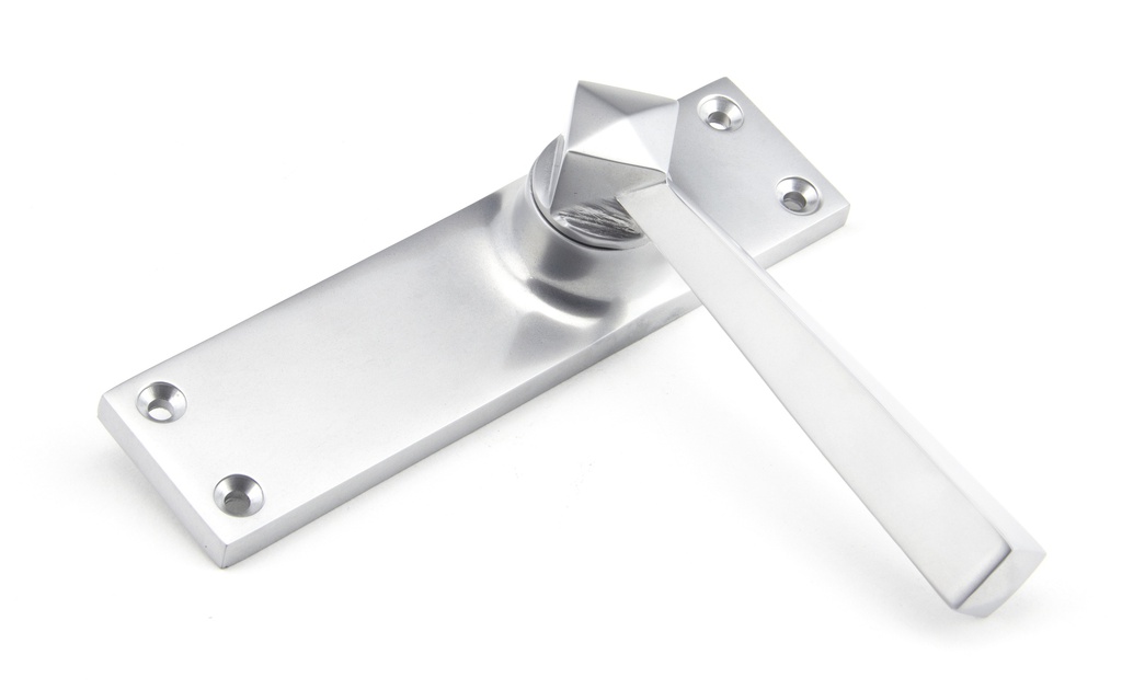 Satin Chrome Straight Lever Latch Set in-situ