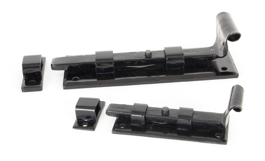 Black 6" Straight Door Bolt in-situ