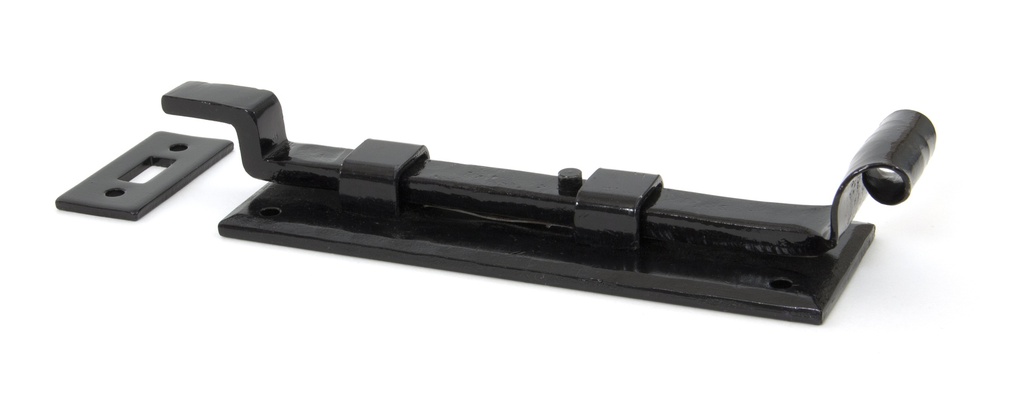 Black 6" Cranked Door Bolt in-situ
