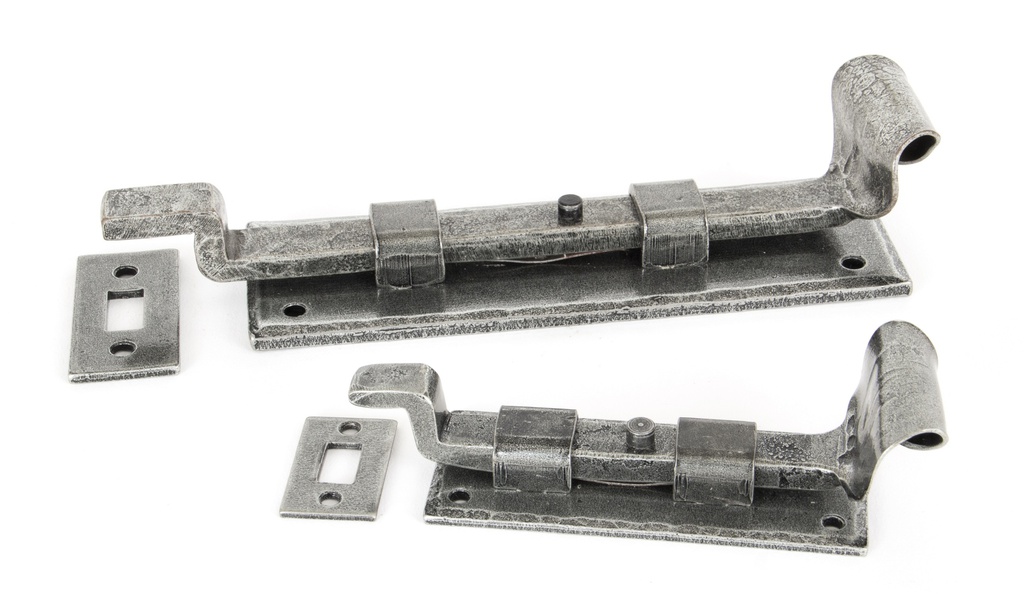 Pewter 4" Cranked Door Bolt in-situ