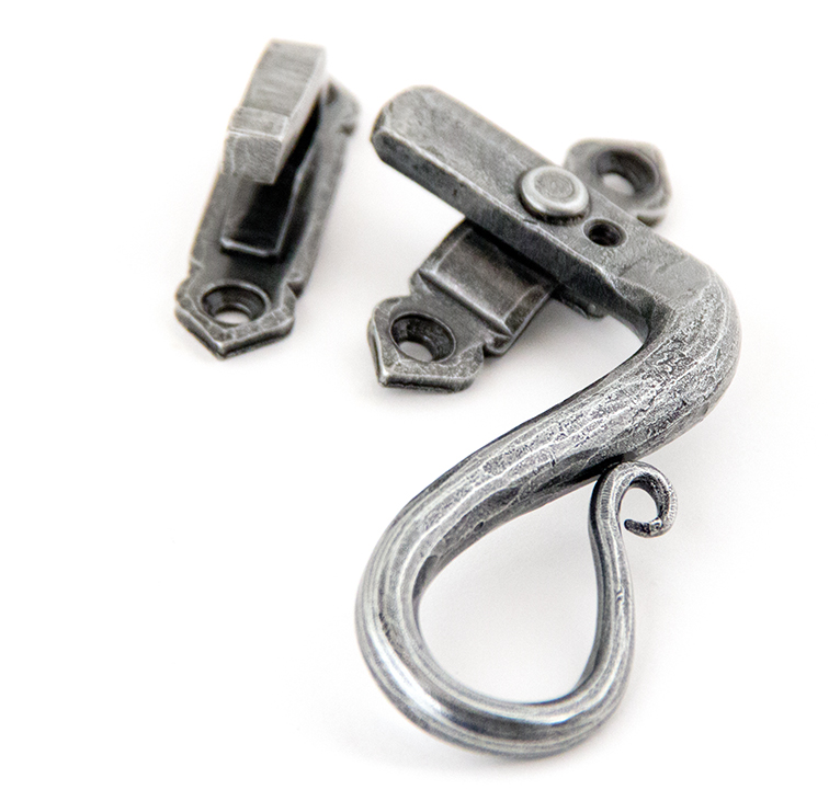 Pewter Locking Shepherd's Crook Fastener - RH in-situ