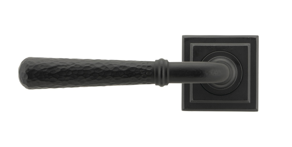 Matt Black Hammered Newbury Lever on Rose Set (Square) in-situ