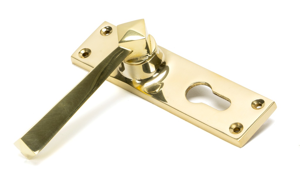 Polished Brass Straight Lever Euro Lock Set in-situ