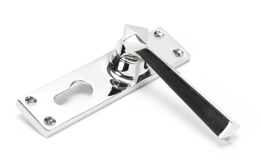 Polished Chrome Straight Lever Euro Lock Set in-situ