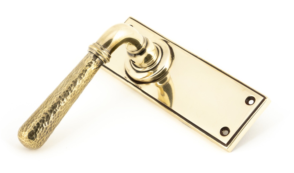 Aged Brass Hammered Newbury Lever Latch Set in-situ