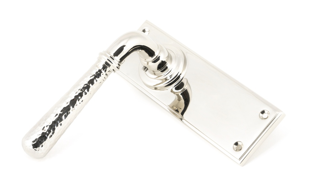 Polished Nickel Hammered Newbury Lever Latch Set in-situ