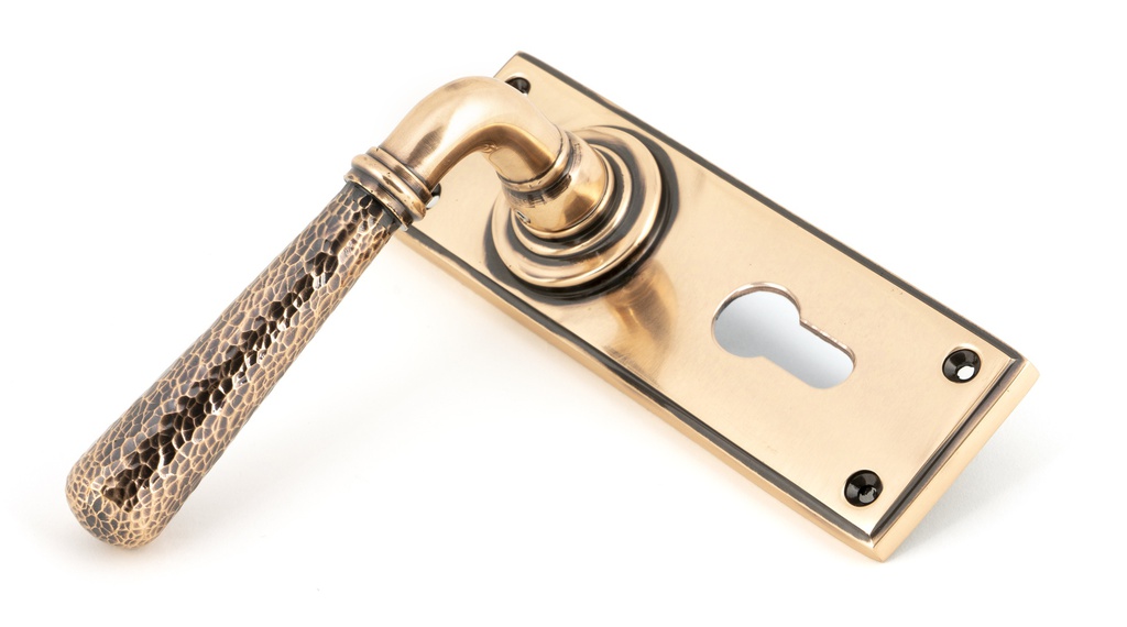 Polished Bronze Hammered Newbury Lever Euro Set in-situ