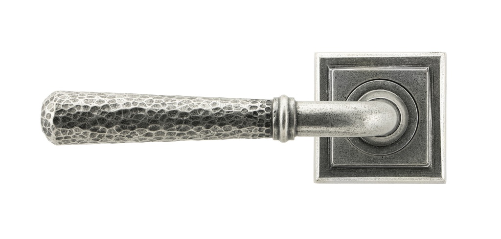Pewter Hammered Newbury Lever on Rose Set (Square) - Unsprung in-situ