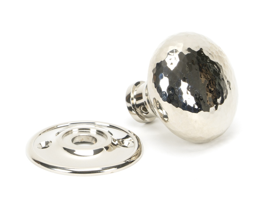 Polished Nickel Hammered Mushroom Mortice/Rim Knob Set in-situ