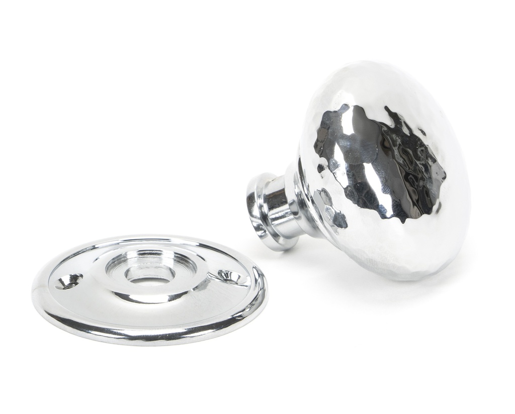 Polished Chrome Hammered Mushroom Mortice/Rim Knob Set in-situ