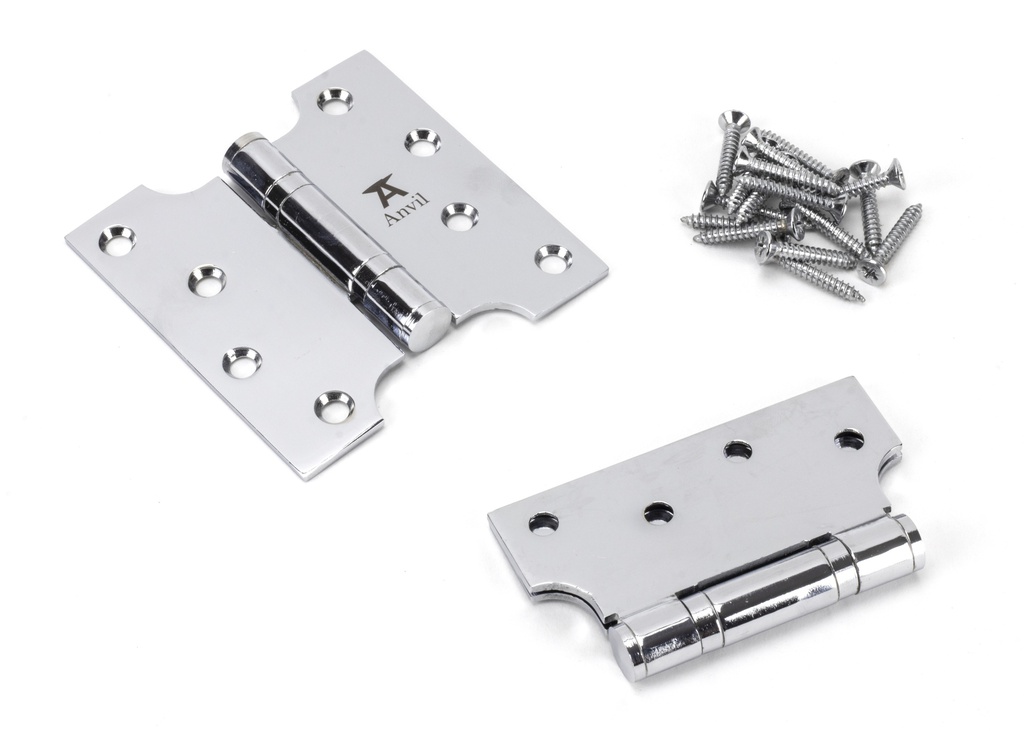 Polished Chrome 4&quot; x 2&quot; x 4&quot;  Parliament Hinge (pair) ss in-situ