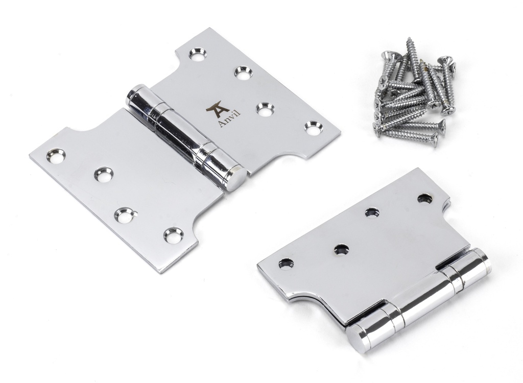 Polished Chrome 4&quot; x 3&quot; x 5&quot;  Parliament Hinge (pair) ss in-situ