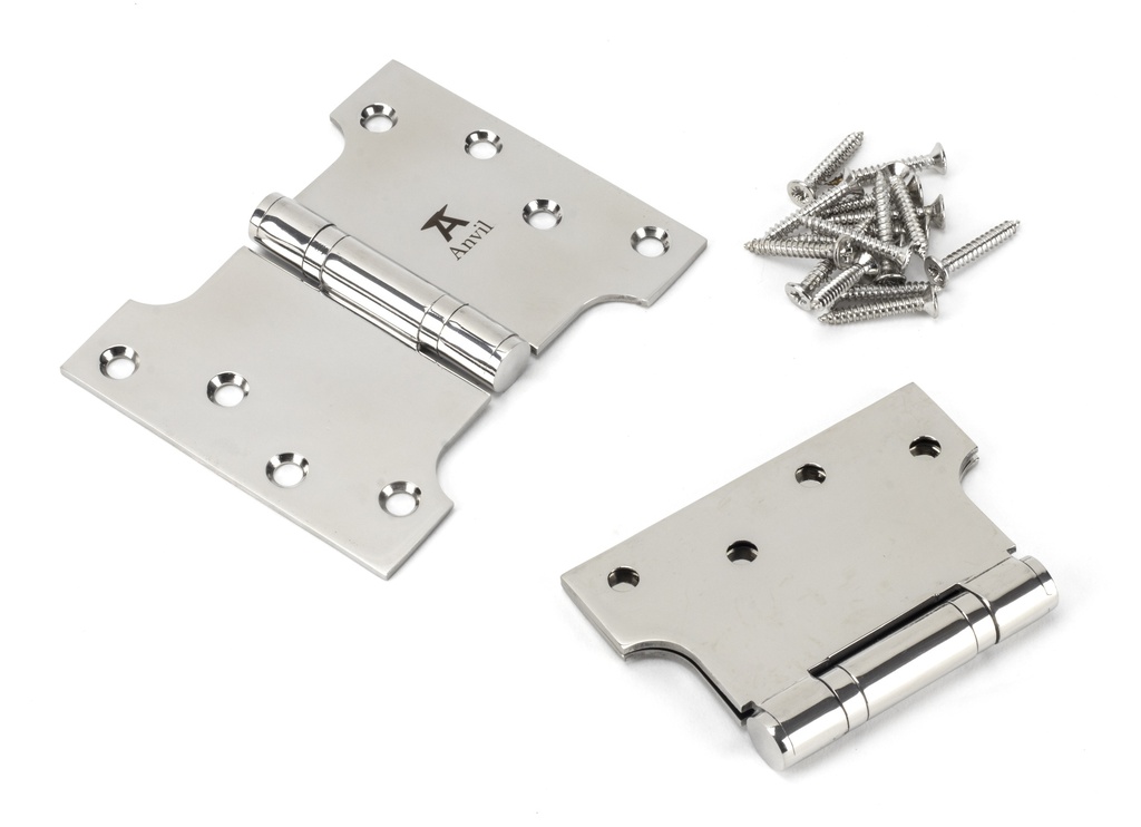 Polished SS 4&quot; x 3&quot; x 5&quot;  Parliament Hinge (pair) in-situ