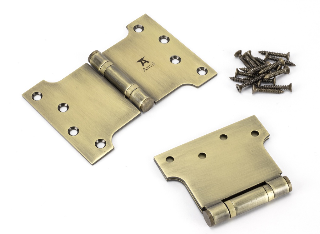 Aged Brass 4&quot; x 4&quot; x 6&quot;  Parliament Hinge (pair) ss in-situ