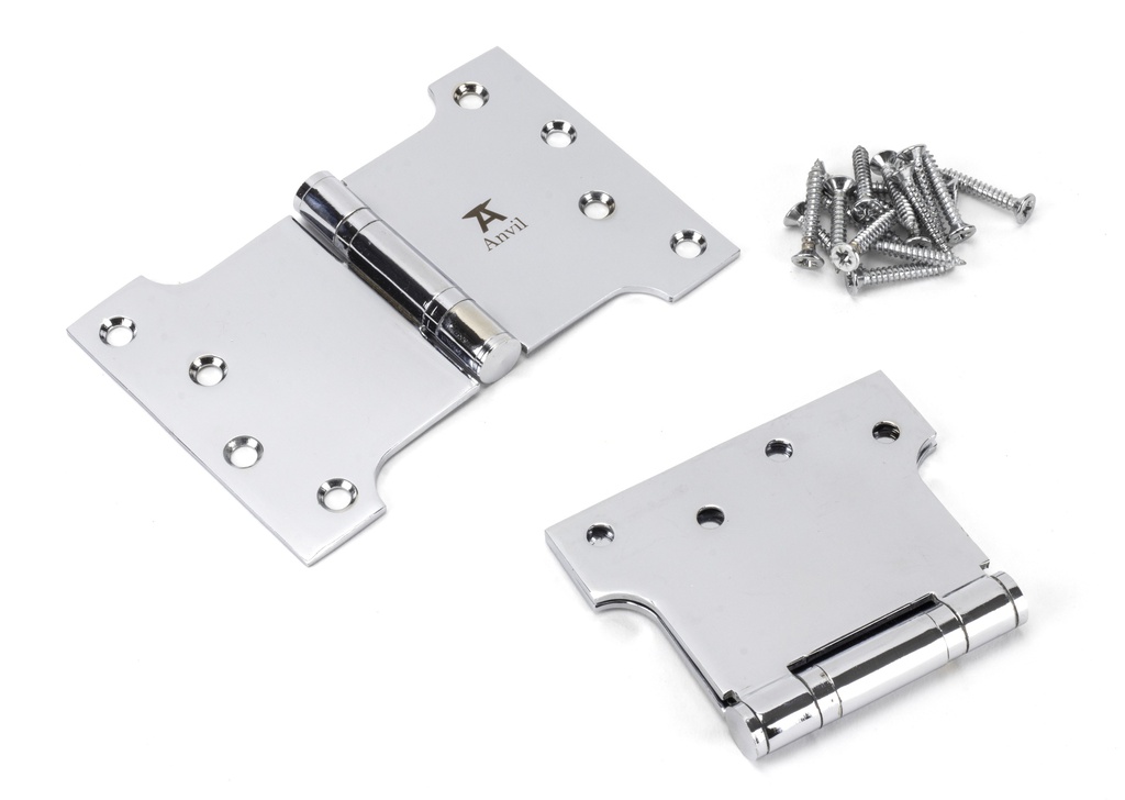 Polished Chrome 4&quot; x 4&quot; x 6&quot;  Parliament Hinge (pair) ss in-situ