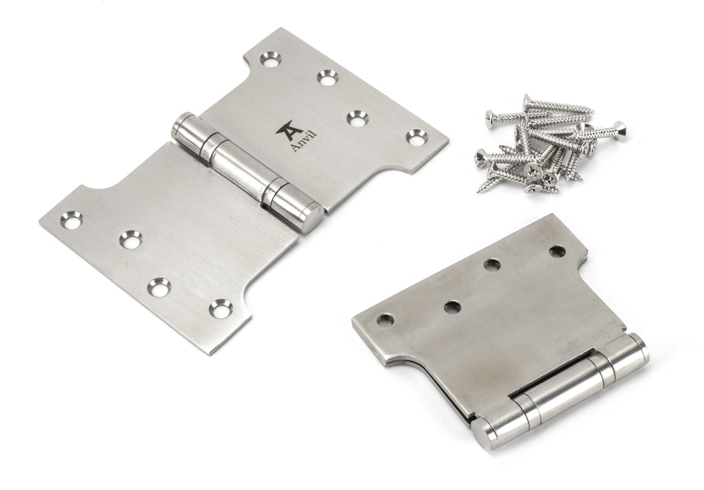 Satin SS 4&quot; x 4&quot; x 6&quot;  Parliament Hinge (pair) in-situ