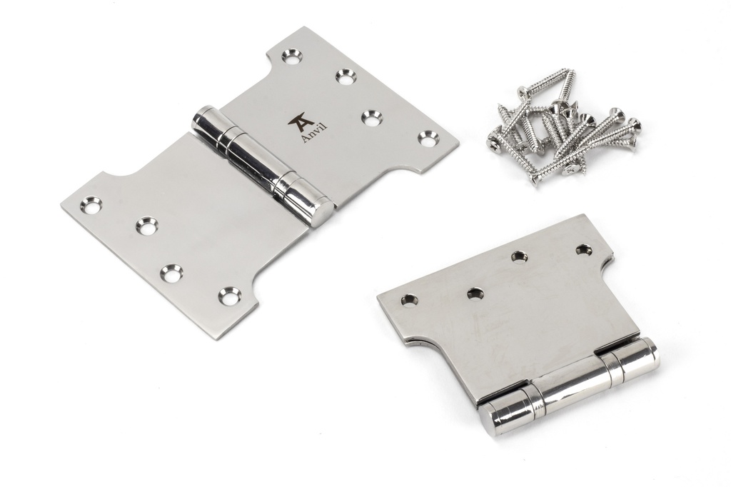 Polished SS 4" x 4" x 6"  Parliament Hinge (pair) in-situ