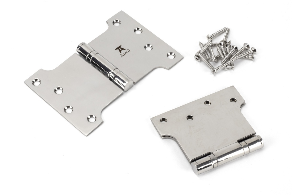 Polished SS 4&quot; x 4&quot; x 6&quot;  Parliament Hinge (pair) in-situ