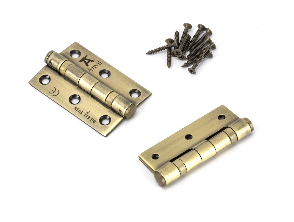Aged Brass 3" Ball Bearing Butt Hinge (pair) ss in-situ