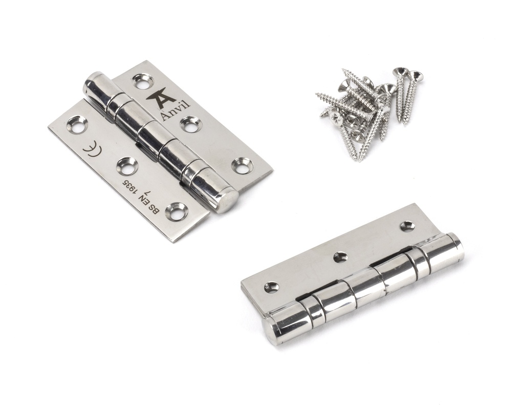 Polished SS 3" Ball Bearing Butt Hinge (pair) in-situ