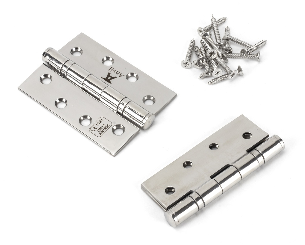 Polished SS 4" Ball Bearing Butt Hinge (pair) in-situ