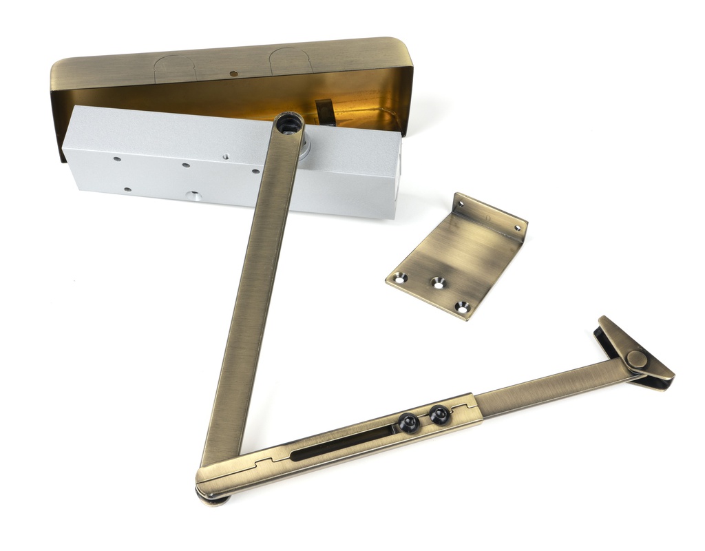 Aged Brass Size 2-5 Door Closer &amp; Cover in-situ