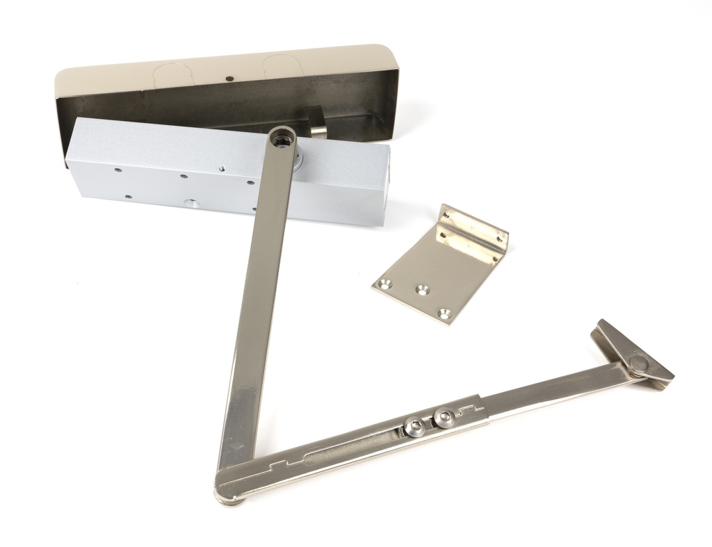 Polished Nickel Size 2-5 Door Closer & Cover in-situ