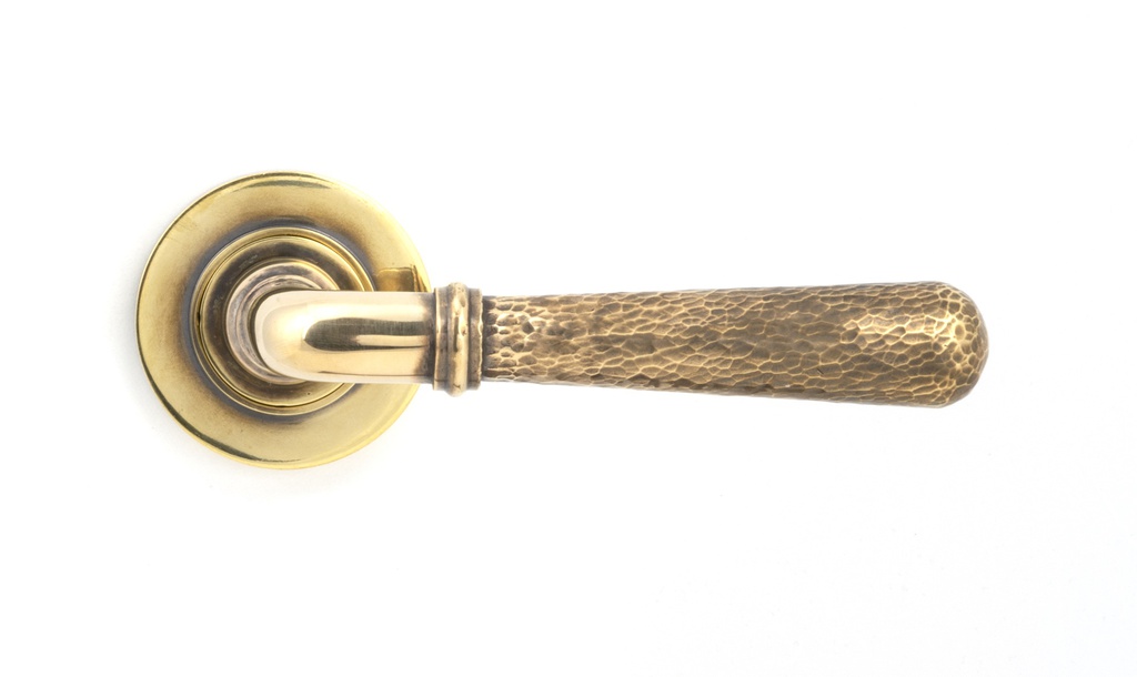 Aged Brass Hammered Newbury Lever on Rose Set (Plain) in-situ