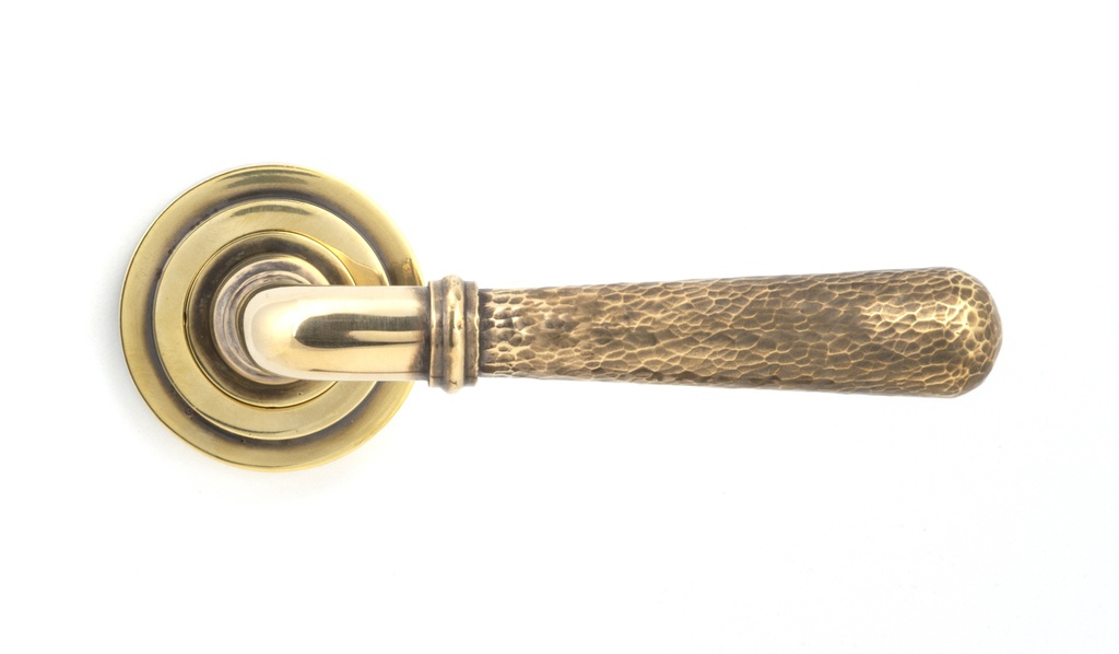 Aged Brass Hammered Newbury Lever on Rose Set (Art Deco) in-situ