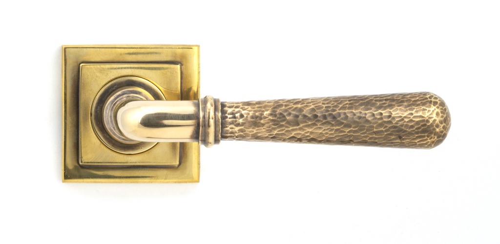 Aged Brass Hammered Newbury Lever on Rose Set (Square) in-situ