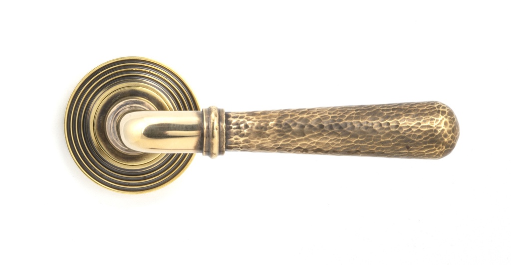 Aged Brass Hammered Newbury Lever on Rose Set (Beehive) - Unsprung in-situ