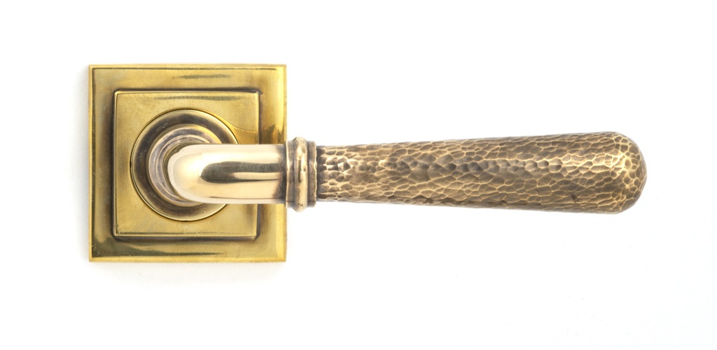 Aged Brass Hammered Newbury Lever on Rose Set (Square) - Unsprung in-situ