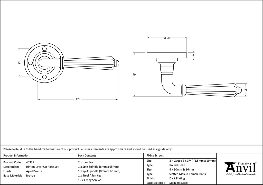 Aged Bronze Hinton Lever on Rose Set - 45327 - Technical Drawing