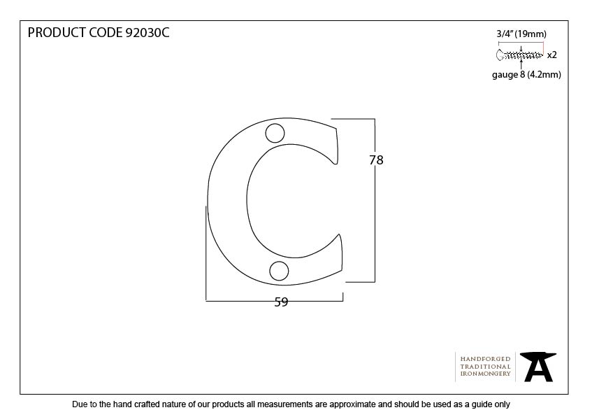 Aged Bronze Letter C - 92030C - Technical Drawing