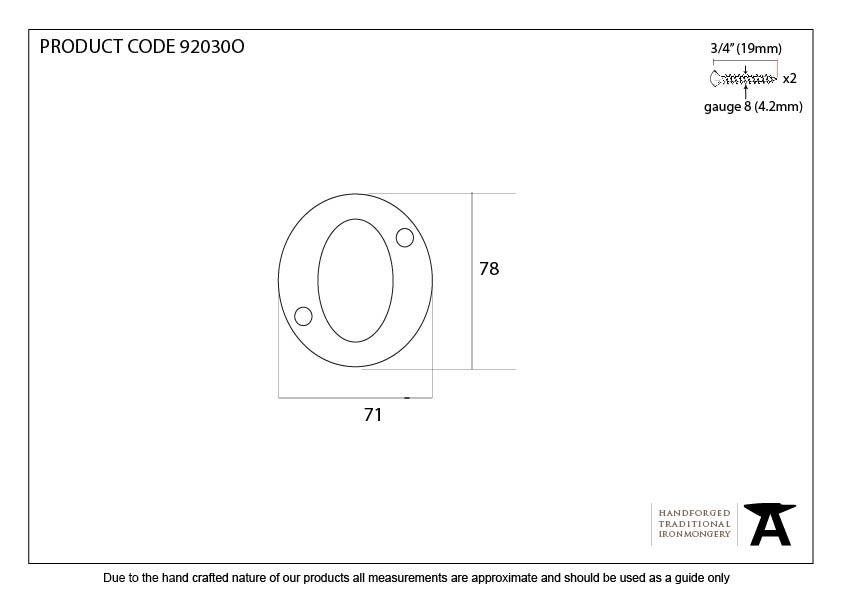 Aged Bronze Letter O - 92030O - Technical Drawing