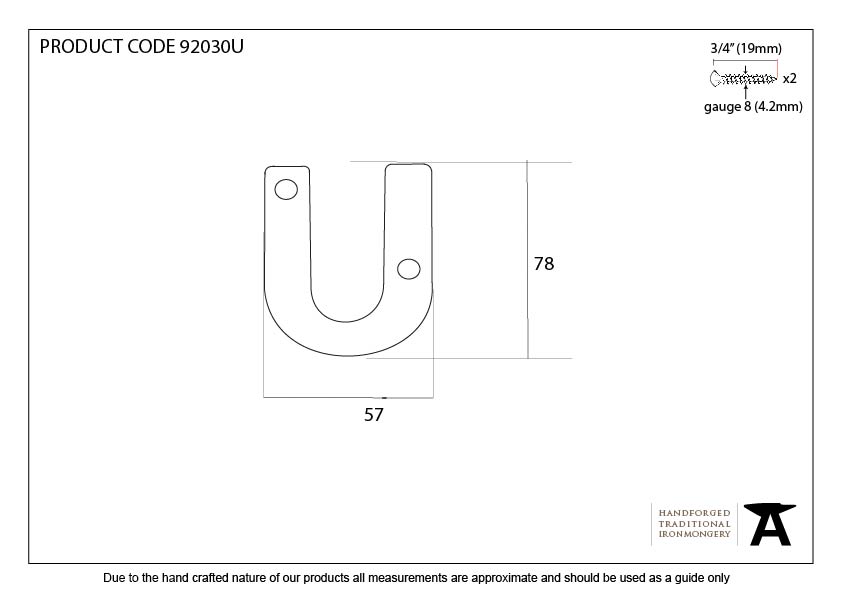 Aged Bronze Letter U - 92030U - Technical Drawing