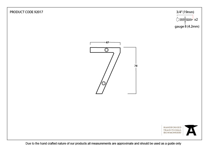 Aged Bronze Numeral 7 - 92017 - Technical Drawing