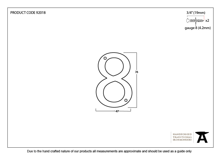 Aged Bronze Numeral 8 - 92018 - Technical Drawing