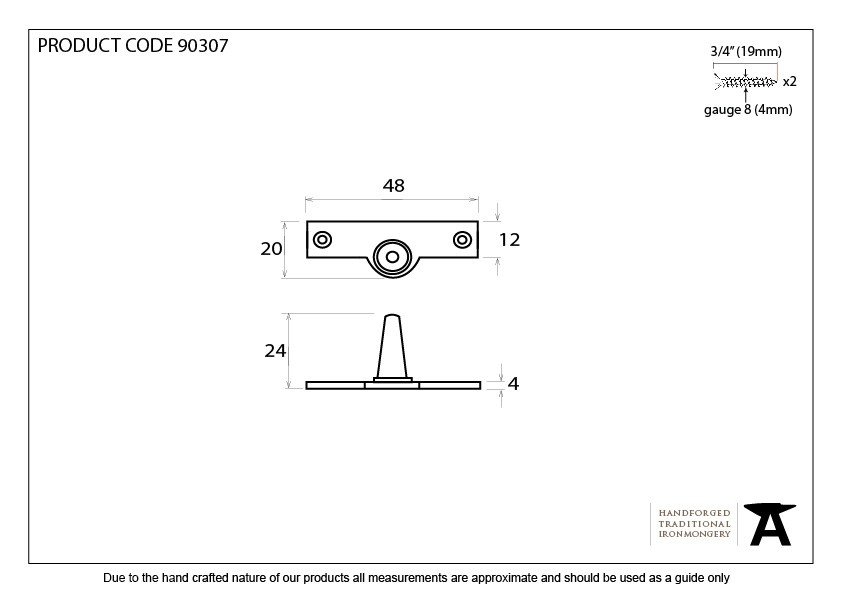 Aged Bronze Offset Stay Pin - 90307 - Technical Drawing