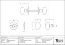 Aged Bronze Oval Mortice/Rim Knob Set - 91976 - Technical Drawing